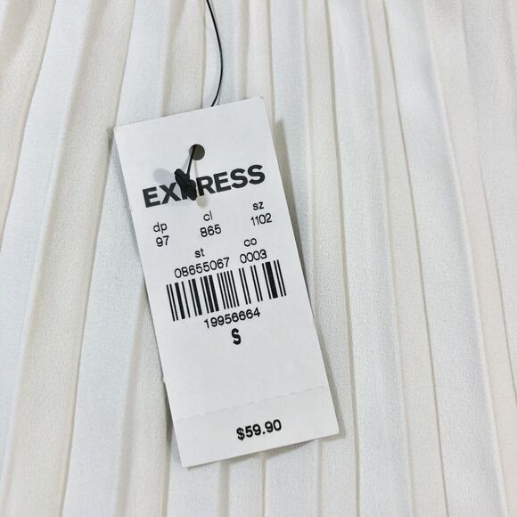 NWT Express Womens Sz S Ivory Floral Pleated Blouse Long Sheer Lace Sleeve - Picture 3 of 9